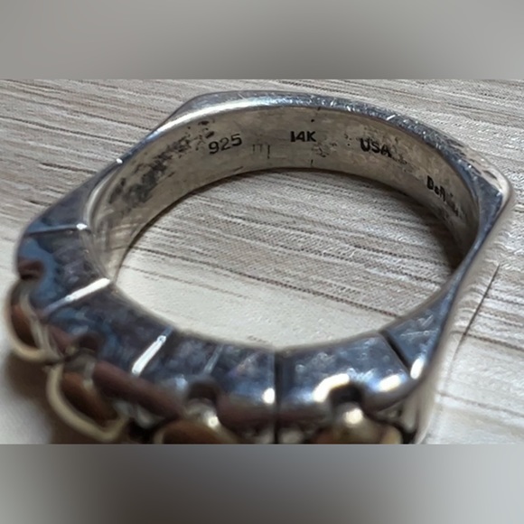 Vintage Designer David & Ronnie Sterling Silver & 14K Gold Band Ring, Size 7.5 - Picture 7 of 11
